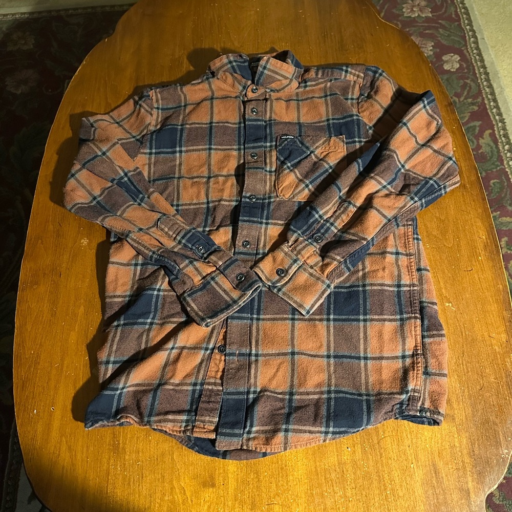 Volcom Men's Plaid Button Down Shirt - Orange and Black